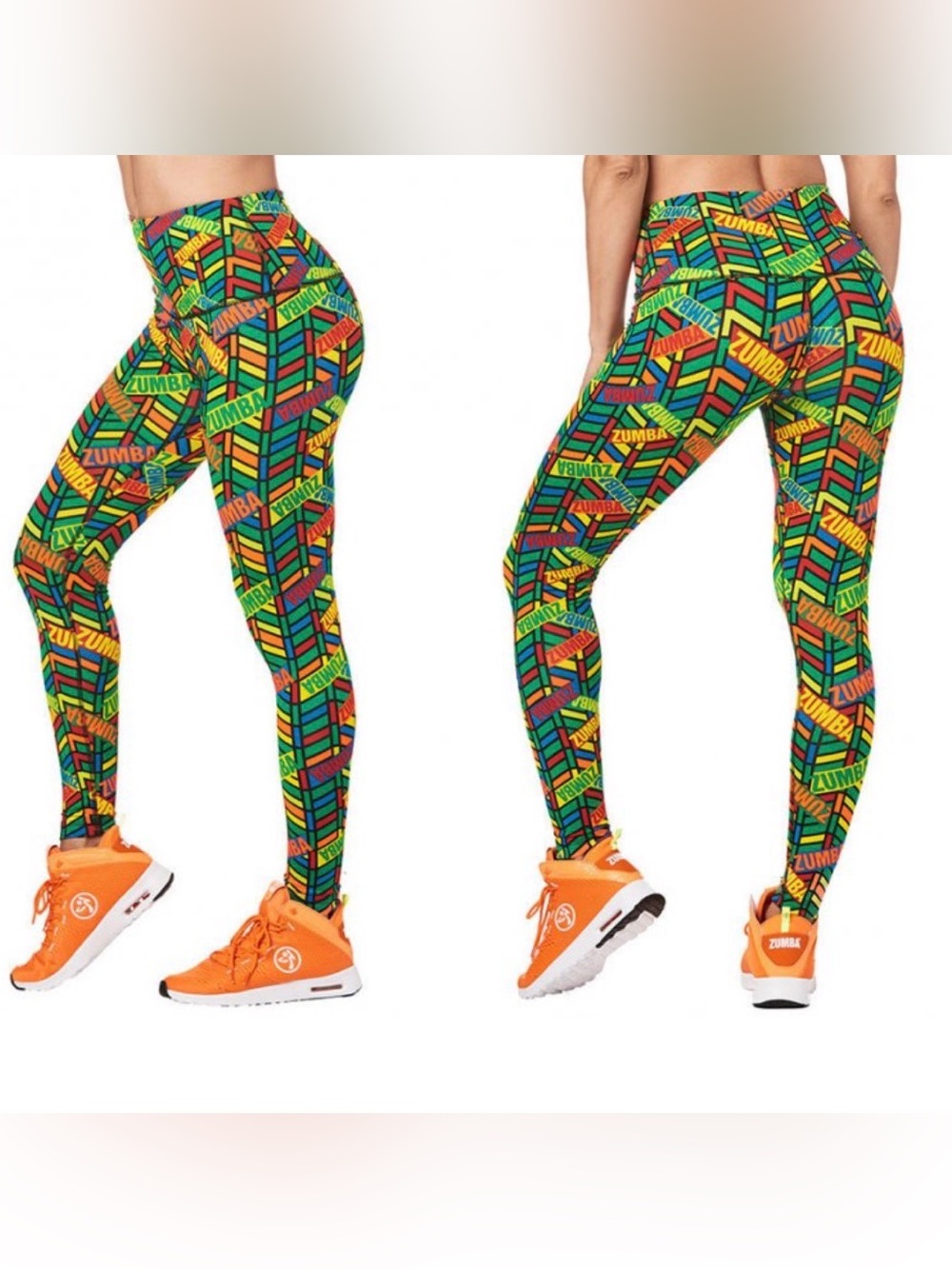 Zumba Fitness All Star High-Waist Leggings - Green/Yellow/Orange/Blue Size M